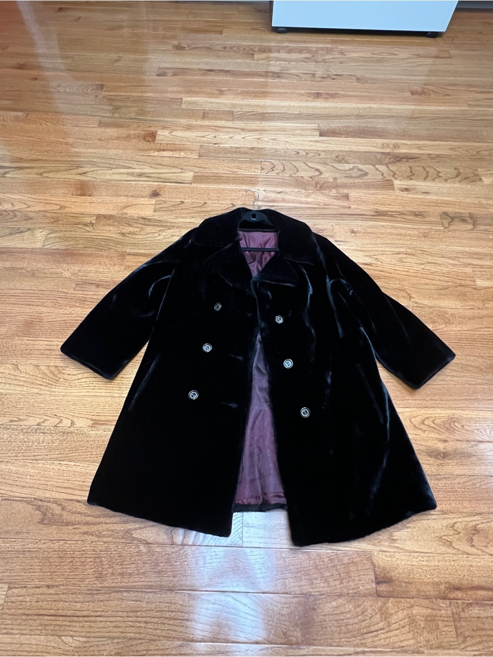 Black Vintage faux fur Double-Breasted Women's Coat